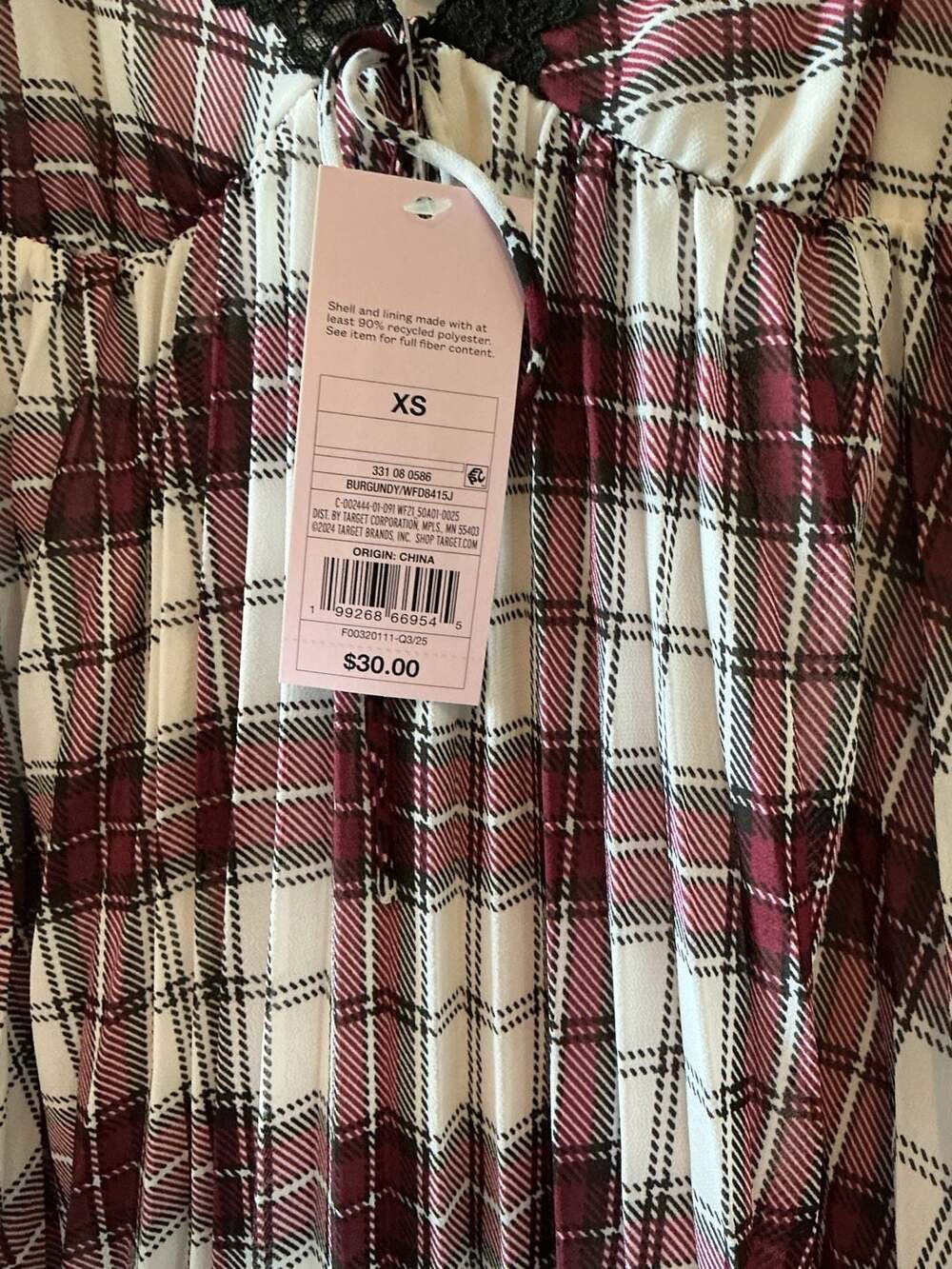 Wild Fable Plaid Babydoll Dress Size XS Burgundy - Picture 3 of 6